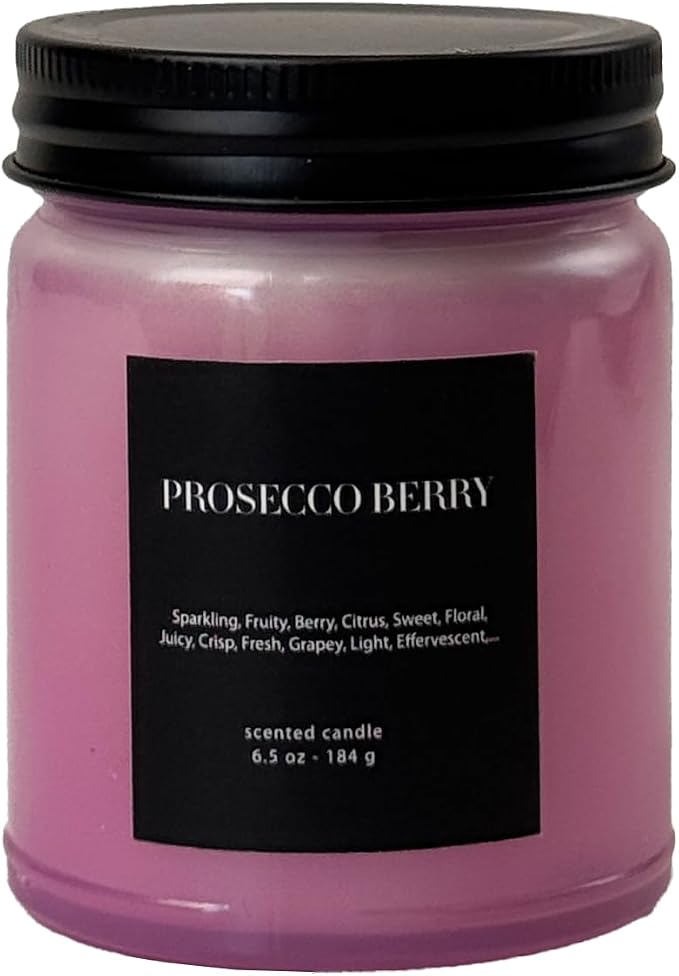 Prosecco Berry Scented Candle 6.5oz – CW Studio Color-Sprayed Glass Jar, Sweet Bubbly Fruit Aroma – Gift for Women, Hostess & Bridal Shower – Brunch Vibes – 30-35 Hour Burn