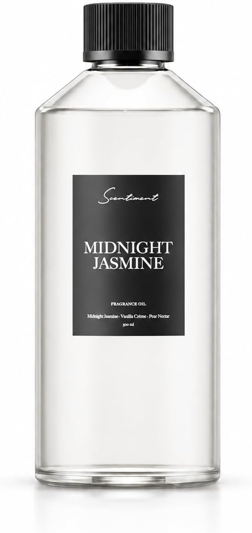 Scentiment Midnight Jasmine Diffuser Oil - Premium Hotel Scent with Notes of Jasmine, Vanilla Crème & Pear Nectar Home Scent, Hotel Fragrance Oil Diffuser Refill - 16.91 fl oz (500 mL)