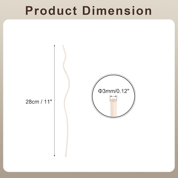 uxcell 20Pcs Wavy Rattan Reed Diffuser Sticks, 28cm/11 Natural Wooden Rattan Fragrance Diffuser Refill Sticks Replacement for Home, Bedroom, Hotel, Office, Bathroom Shelf Decor (Wood)