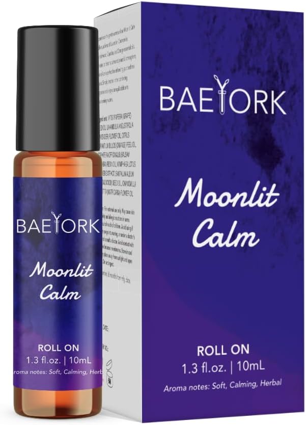 Moonlit Calm Roll-On Blend Essential Oils of Lavender, Chamomile, Sandalwood, Copaiba & Orange Soothing Night-Time Aromatherapy, 10 ml (Pack of 1)