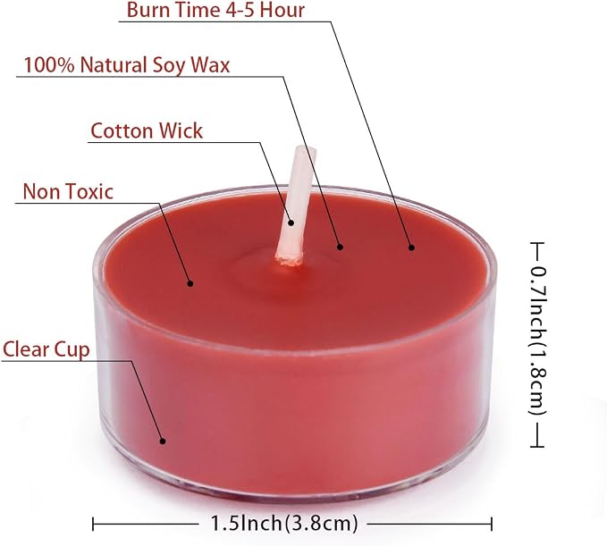 DEYBBY Scented Tealight Candles, Long Lasting Soywax Tea Candle Used for All of Holders|Clear Cup|12 Counts|Up to 4 Hour Burn Time|Apple