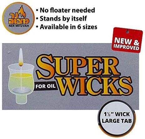 Ner Mitzvah Self Standing Cotton Wicks for Glass Oil Cup and No Floater Needed for Candle Lighting, Multipurpose (Pack of 50), Large - 1.5 inch