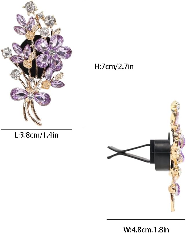 ORIESSE 2pcs Flower Car Vent Clips Car Air Freshener Bouquets Flower Purple Car Accessories for Women Rhinestone Flower Air Vent Clips Car Decor,Sparkling Refillable Car Diffuser