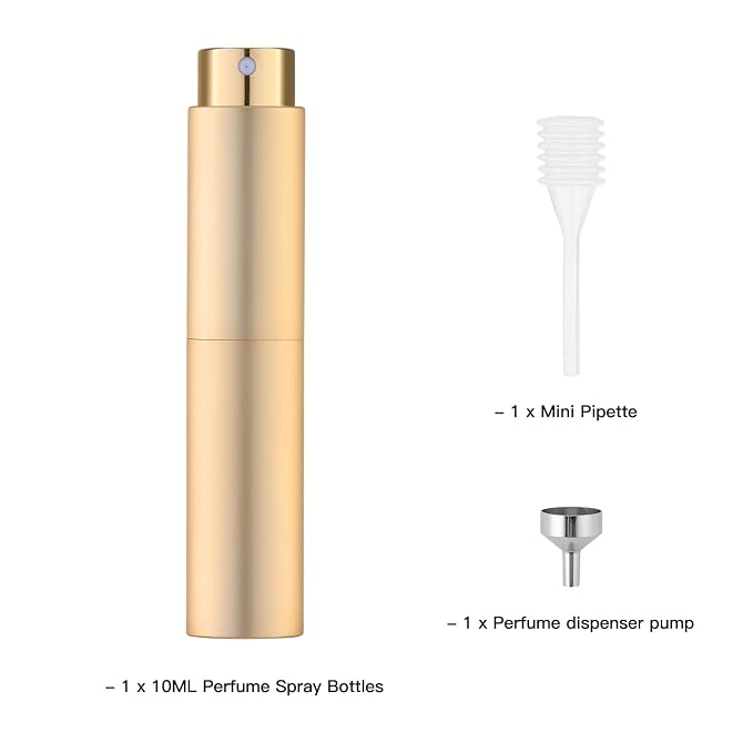 Tekson 10ml Travel Perfume Atomizer Refillable, Mini Cologne Spray Bottle Empty, Small Coffee Spray Bottle (Gold)