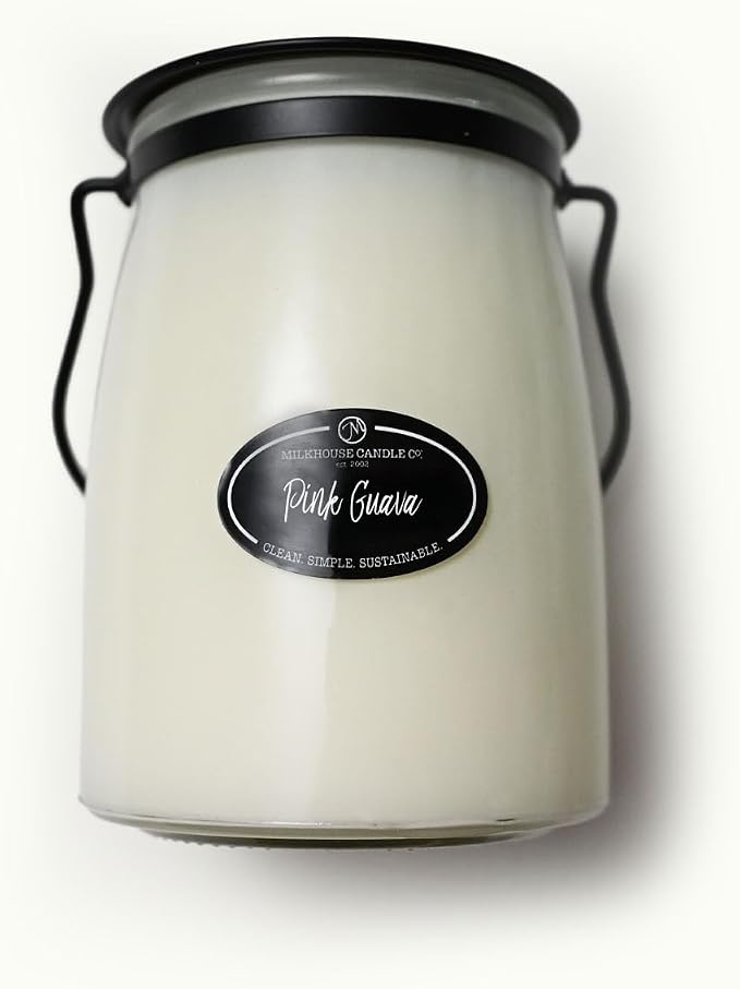 Milkhouse Candle Company Pink Guava Soy Candle - Summer Fruits | Citrus Sparkle | Freesia Scented - 22 oz Butter Jar with Lid, 120+ Hour Burn Time, Made in the USA
