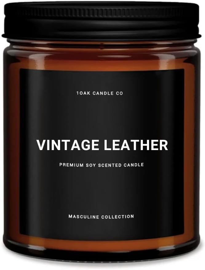 1OAK Leather Candle - Scented Candles for Men (Vintage Leather) - Masculine Decor - Long Burning Premium - Soy Wax (7oz.)