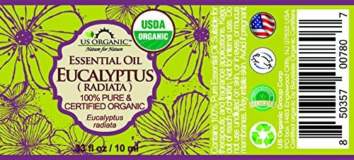 US Organic 100% Pure Eucalyptus Essential Oil (Radiata) - USDA Certified Organic, Steam Distilled - W/Euro droppers (More Size Variations Available) (10 ml / .33 fl oz)