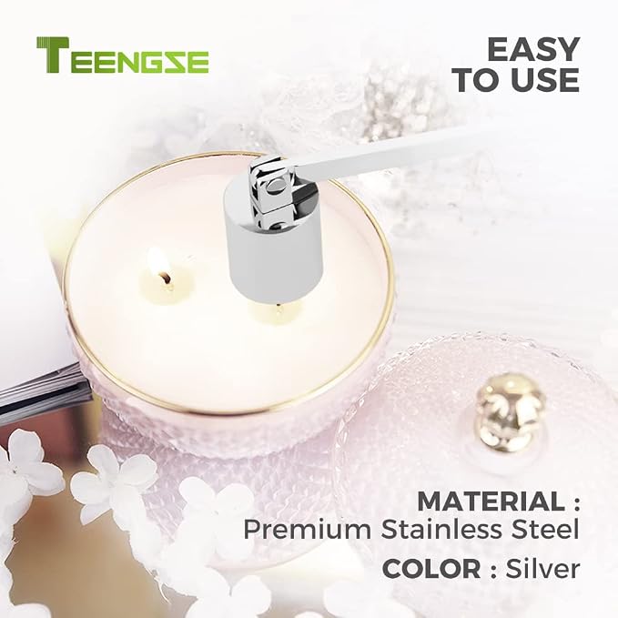 Candle Snuffer Accessory, 17cm Polished Candlesnuffer Stainless Steel Candle Wick Extinguisher Candle Blower Sniffer Easy to Putting Out Flame for All Kinds of Candle-Silver