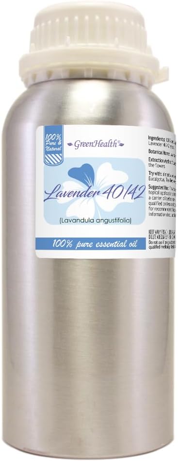 Lavender 40-42 Essential Oil – 16 fl oz (473 ml) Aluminum Bottle w/Plug Cap – 100% Pure Essential Oil – GreenHealth