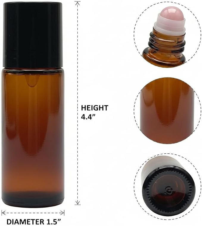 1.7oz Amber Glass Roll On Bottles with Jade Roller Balls | Leak-Resistant Design for Essential Oils, Perfume & DIY Deodorant | Refillable, Includes Funnel & Opener (Pink, 50, Milliliters)