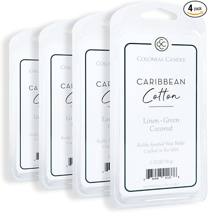 Colonial Candle Caribbean Cotton Scented Wax Melts, Wax Melt Warmer Cubes, Long Lasting Scented Wax Warmer Cubes, 4 Pack, 6 Cubes Each - Made in The USA
