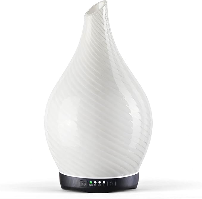 Porseme 280ml Essential Oil Diffuser Glass Color Changing Aroma Air Diffusers Aromatherapy Ultrasonic Cool Mist Humidifier 7 Running Hours Waterless Auto-Off for Sleeping Yoga Office Spa(Pure White)