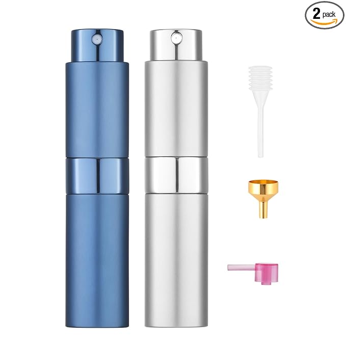 Tekson 8ml Travel Perfume Atomizer Refillable, Mini Cologne Spray Bottle Empty, Small Aftershave Portable Sprayer for Liquid Dispenser (Sliver&Blue)