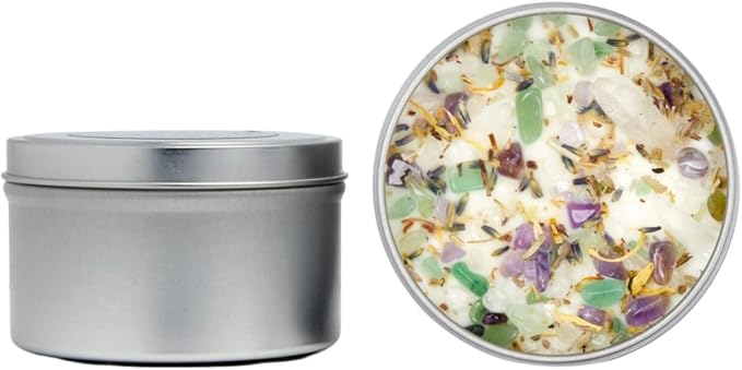 New Moon Beginnings Healing Energy Candle - Negative Energy Cleansing - Soy Aromatherapy - Handmade with Crystals & Herbs - 8oz Tin