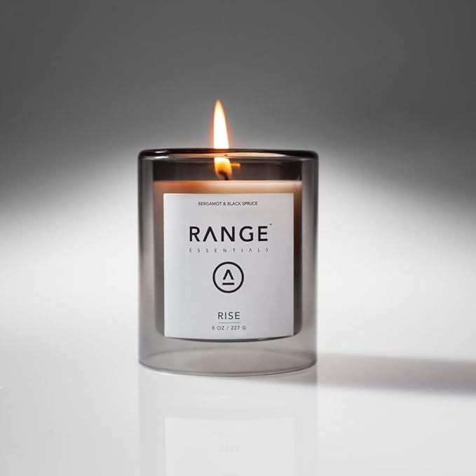 Range Essentials Rise Candle, Fresh Scent, Soy Wax, Aromatherapy, Energizing, Stress Relief, Clean-Burning, Non-Toxic, Lead-Free, Cotton Wick, Long-Lasting, Home Office Fragrance, 8oz (227g)