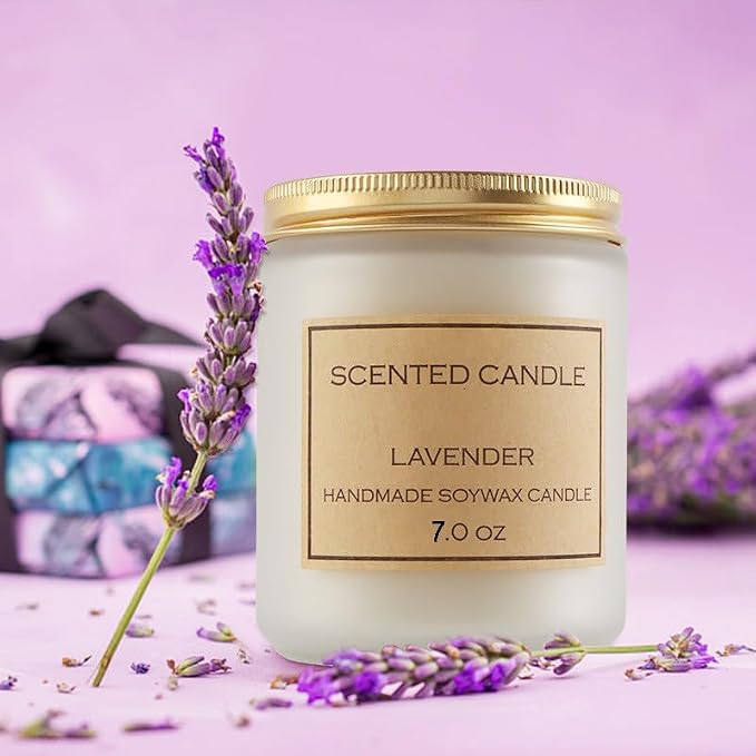 Lavender Lemon Scented Candle, Lavender Candle, Candles for Home Scented, Candles for Women, Natural Soy Wax, 7 OZ 40 Hours Burning