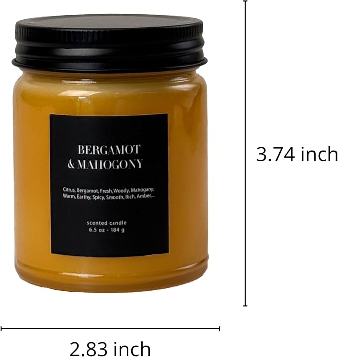 Bergamot & Mahogany Scented Candle 6.5oz – CW Studio Color-Sprayed Glass Jar, Citrus & Rich Wood Aroma – Masculine Unisex Gift for Men Women, Father's Day, Office & Home Décor – 30-35 Hour Burn
