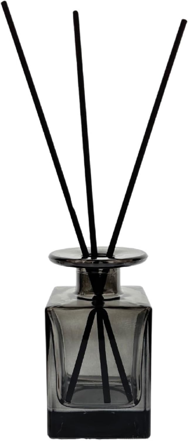 150ml/5oz Glass Square Wide Mouth Diffuser Bottle Empty Refillable Essential Oil Jar Perfume Container Home Fragrance Scented Oils Holder for Bathroom Décor (Translucent Gray)