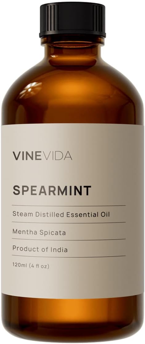 VINEVIDA Spearmint Essential Oil 4 oz - Undiluted Spearmint Oil - DIY Candle Scents for Candlemaking - Bulk Essential Oil for Soap Making Safe for Skin