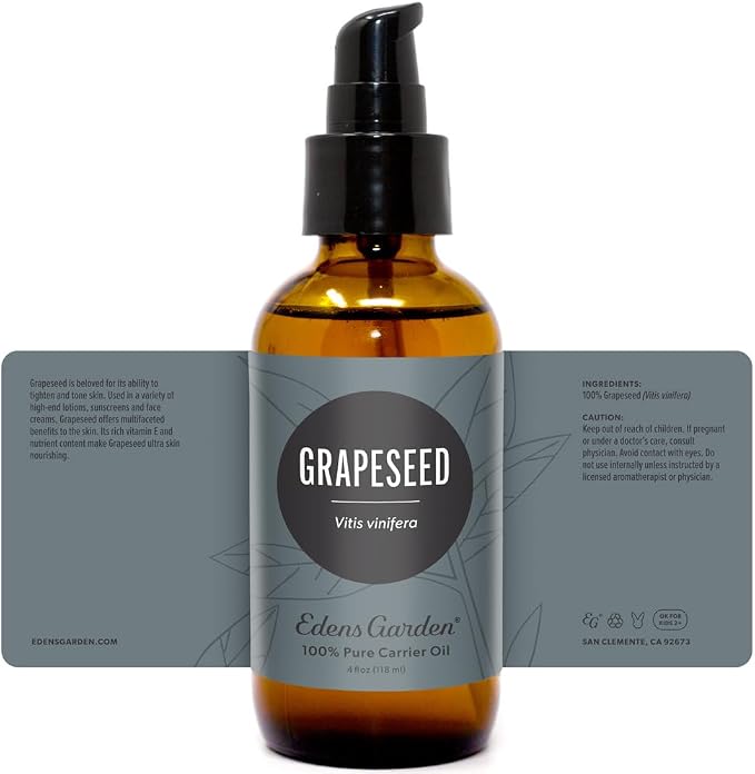 Edens Garden Grapeseed Carrier Oil - 100% Pure Premium Cold Pressed & Hexane Free, Natural Moisturizer for Body, Face, Sensitive Skin, Hair & Nails, Diluting Essential Oils & Massage, 118 ml (4 fl oz)