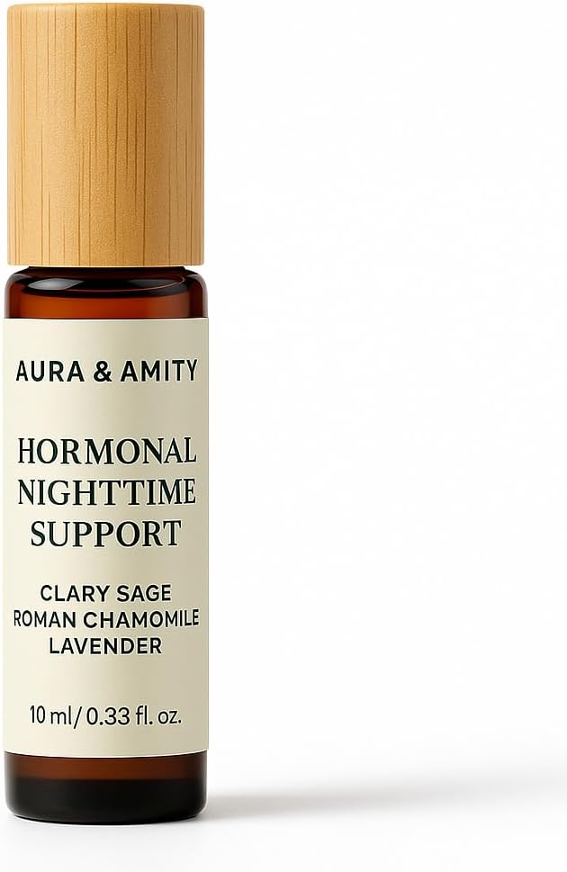 Aura & Amity Hormonal Support Nighttime Essential Oil Roll-On (10ml) – Natural Aromatherapy Sleep Blend with Clary Sage & Lavender for Menopause Relief, Hot Flashes, Calm & Balance for Women