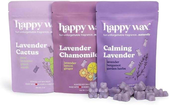 Happy Wax Lavender Lovers Collection Scented Natural, Non Toxic Soy Wax Melts – 6 Total Oz. - Includes: Lavender Cactus, Lavender Chamomile and Calming Lavender