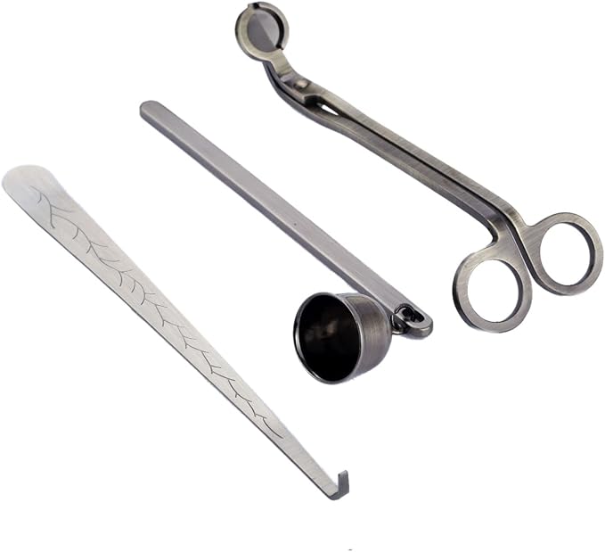 MUXSAM 3 in 1 Candle Accessories Set, Wick Trimmer, Snuffer, Dipper, Cutter for Candles, Home, Wedding, Party (Silver)