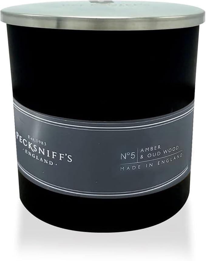 Pecksniffs Black Amber & Oud Wood Scented Candle | 1 Wick, 184g/6.49oz