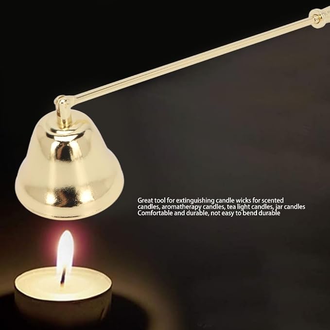 3pcsCandle Snuffer, Golden Iron Plating Bell Shaped Long Handle Candle Extinguisher for Scented Aromatherapy Tea Light Jar Candles