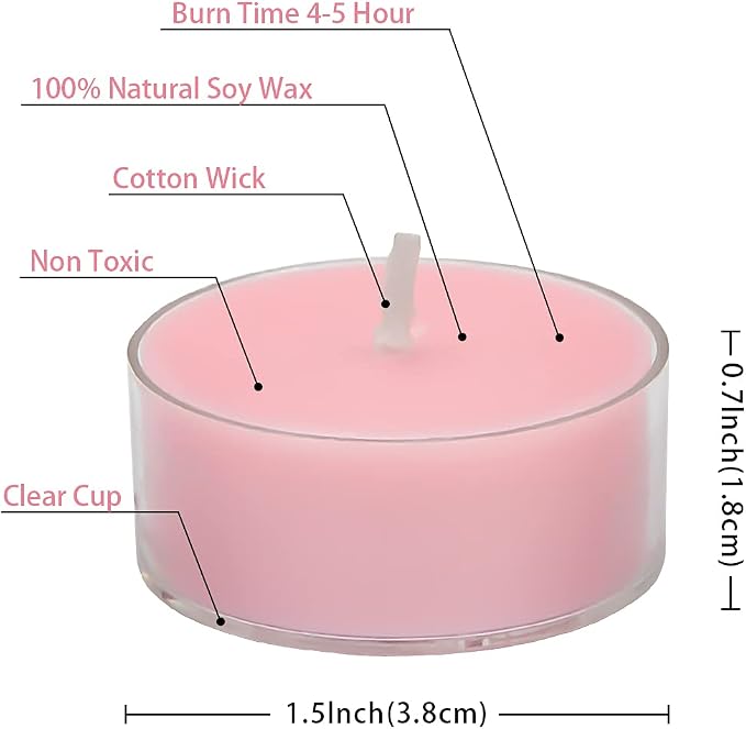 DEYBBY Natural Rose Scented Soy Wax Tealight Candles Bulk, Aromatherapy Luxury Tea Candle Set of 24-4 Hour Burning Great Gift