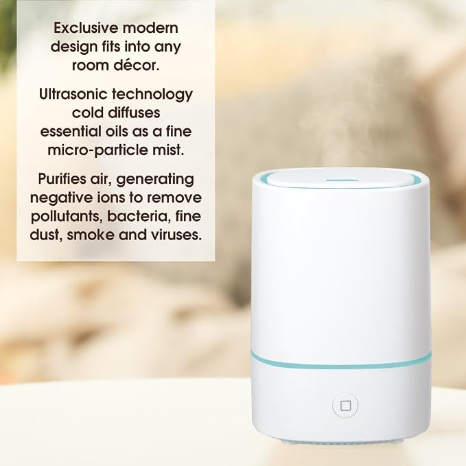 Pure Essential Oil Works Sensei LED Ultrasonic Aroma Diffuser, 150ml Essential Oil Diffuser with Cool Mist, 7 Color Changing Lights, Auto Shut-Off, White