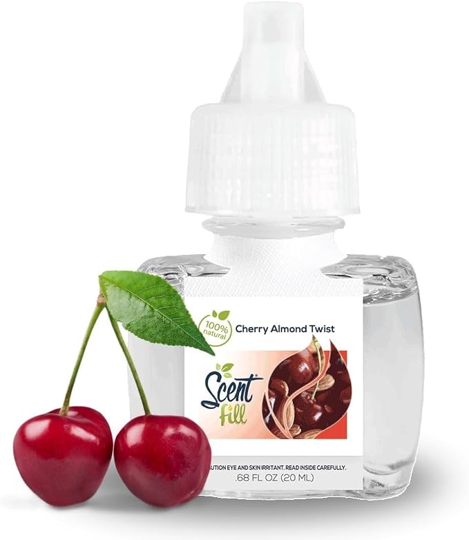 Scent Fill 100% Natural Cherry Almond Twist Plug in Air Freshener, Scented Oil Refills, 3 Refills