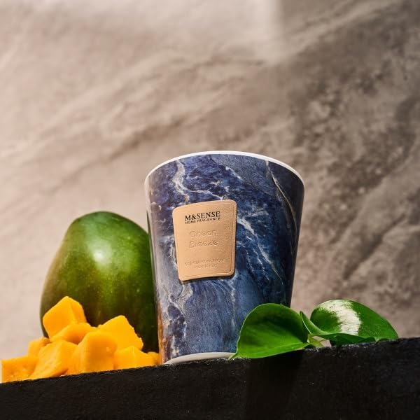 M&SENSE Ocean Breeze Scented Soy Candle, 3 Wick Highly Scented 14.1 Oz 75H, Aromatherapy Christmas Gift for Women and Men
