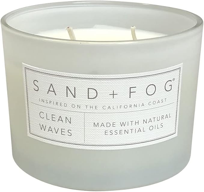 Sand + Fog Scented Candle - Clean Waves – Additional Scents and Sizes – 100% Cotton Lead-Free Wick - Luxury Air Freshening Jar Candles - Perfect Home Decor – 12oz