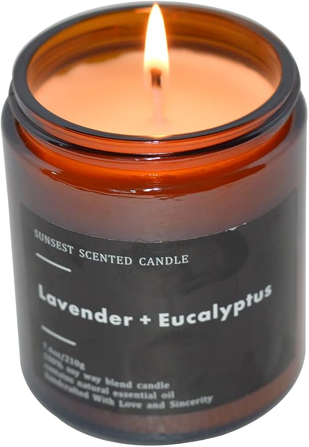 Scented Candle - for Home and Gifts - Lavender & Eucalyptus - 100% Natural Soy Wax and Pure Essential Oils - Women and Men Candles - Long Lasting- Stress Relief