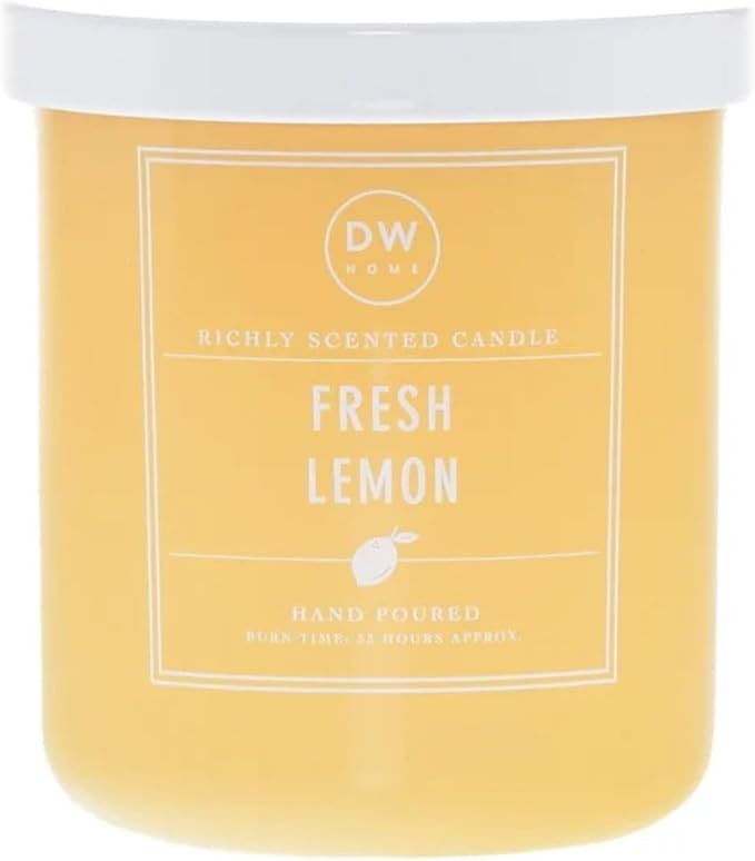 DW Home Fresh Lemon Scented Candle for Home, 9 oz, Medium Single Wick Candle Jar, Up to 33H Burn Time, Luxury Scented Candle for Relaxation, Gifting, Home Décor