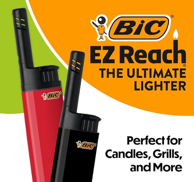 BIC EZ Reach Lighters, Ultimate Long Neck Lighter for Home Decor, Assorted Colors, 6-Pack (Colors May Vary)