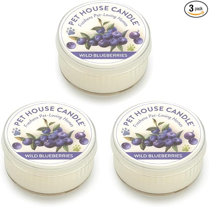 Pet House Mini Candles for Pet Odor Made with Natural Soy Wax, Plant Based, Dog and Cat Friendly Scented, Wild Blueberries Pack of 3
