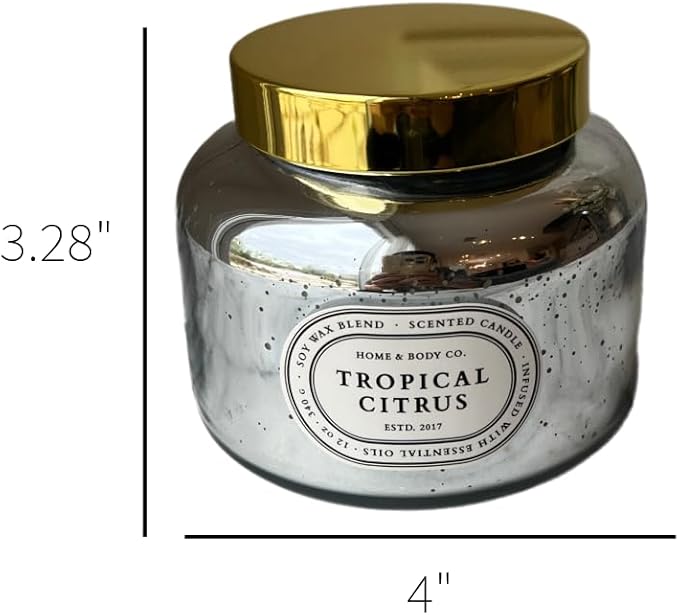 Home&Body Company Scented Candles 12 OZ Fragranced Candle, Soy Blend Wax, Infused with Essential Oils, Home Fragrances, Aromatherapy Home Scented Candles Gift, Scent: Tropical Citrus