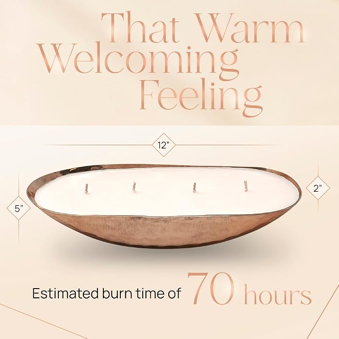 Dough Bowl Candle Co. Luxury Candle - Scented Luxury Candles for Home, 12x5x2 Inch Vessel for Women and Men, Fancy 4 Wick for All Occasions (Apple Cider, Copper)