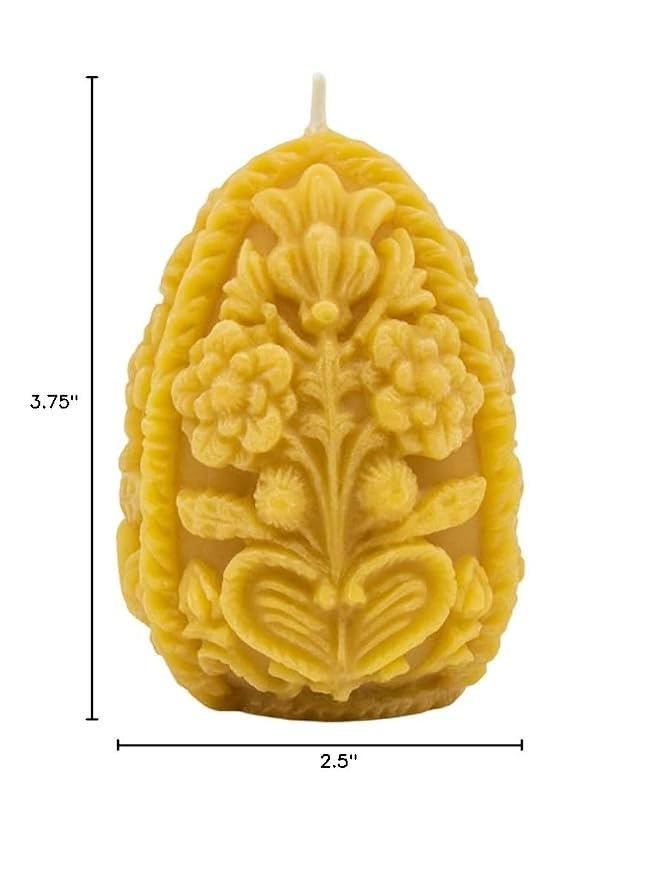 Sunbeam Candles 100% Pure Beeswax Carved Egg | Long Burning 30-Hours| Non-Toxic Beeswax Candles Spring & Easter Basket Decor | Made in USA | Natural Gold