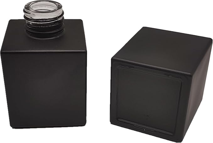 4PCS Reed Diffuser Bottle,Empty Matte Black Glass Jar,Fragrance Replacement Container 100ml(4, Square)