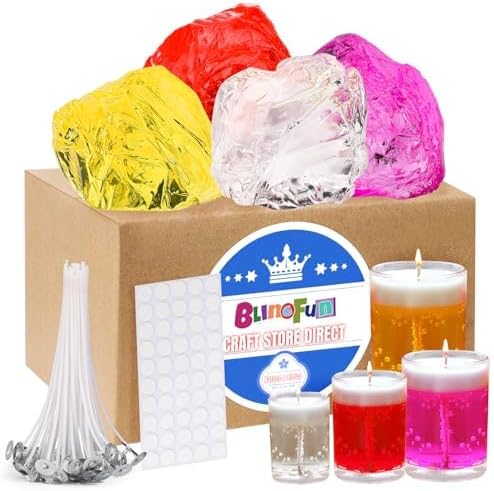 Blingfun Gel Wax for Candle Making with 4 pcs Jelly Wax,50pcs Candle Wicks & 50pcs Stickers Candle Wax for Candle Making,Handcraft Scented Candles Supplies