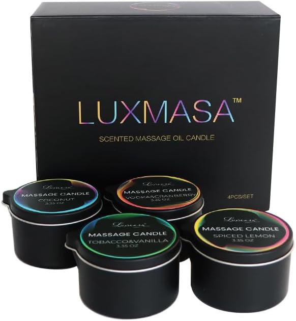 Massage Candles for Body Therapy-Natural Soybean Wax Low Temp Massage Oil Candles for Skin Care-Body Lotion Candle Romantic Gift Set of 4 pcs 13.4 OZ