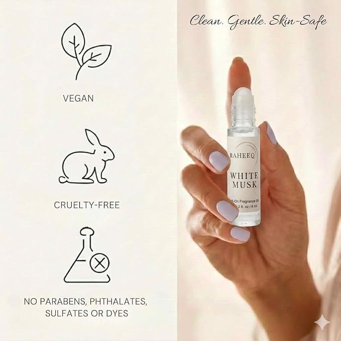 White Musk Perfume Oil Roll-On – Long Lasting Pure White Musk Fragrance, Concentrated Alcohol Free Arabic Attar, Premium Unisex Fragrance, 6 ml (0.2 fl oz)