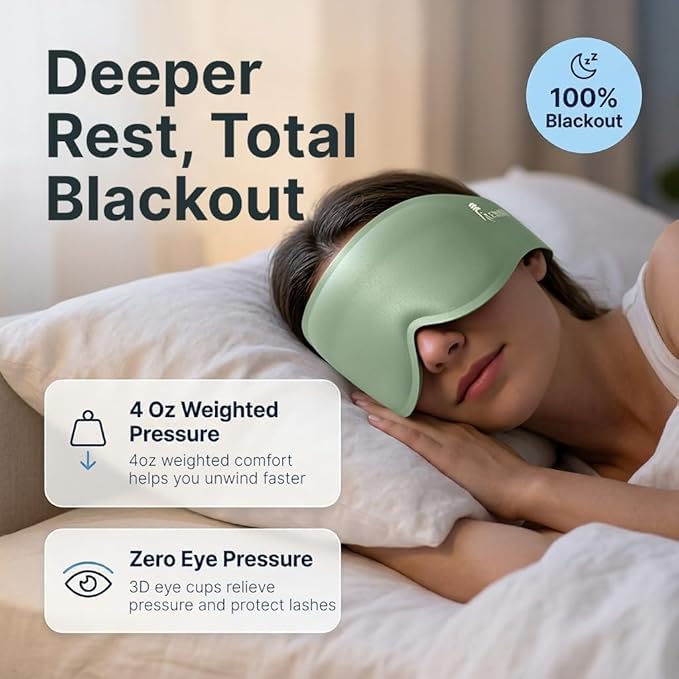 3D Contoured Weighted Sleep Mask: Full Coverage Eye Mask for Night Shift Workers, Blackout Eye Cover Design - Soft Memory Foam, Daytime Nap Gadget After Late Hours, Bedroom and Night Use