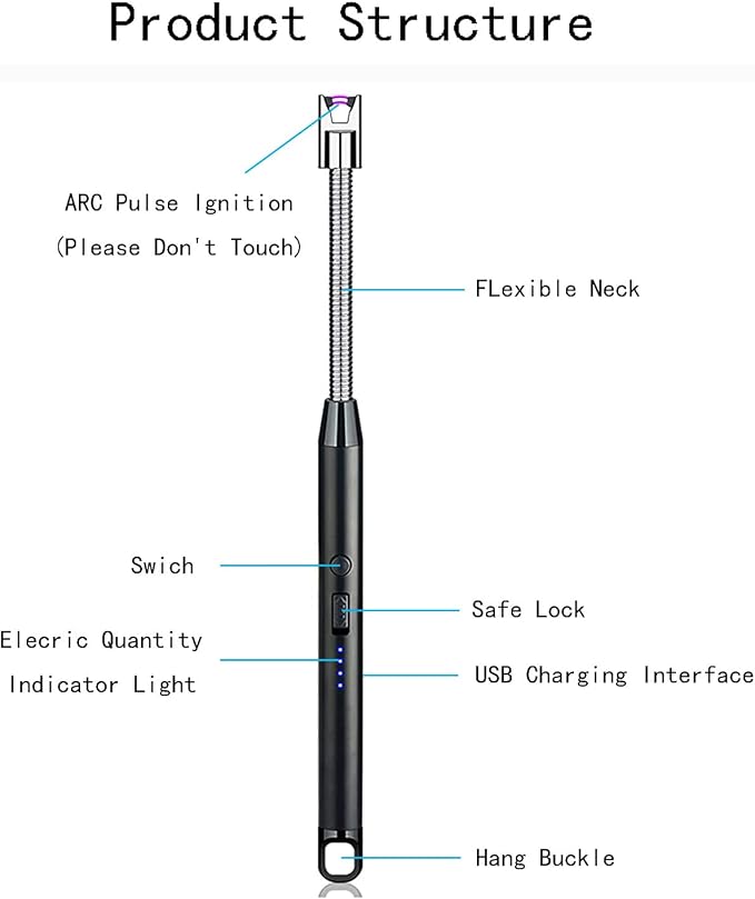 Vidisan Rechargeable Candle Lighter and Wick Trimmer,Candle Accessory Set,Candle Wick Clipper Wick Cutter Scissor,Electric Rechargeable Arc Lighter Display USB Lighter-Black