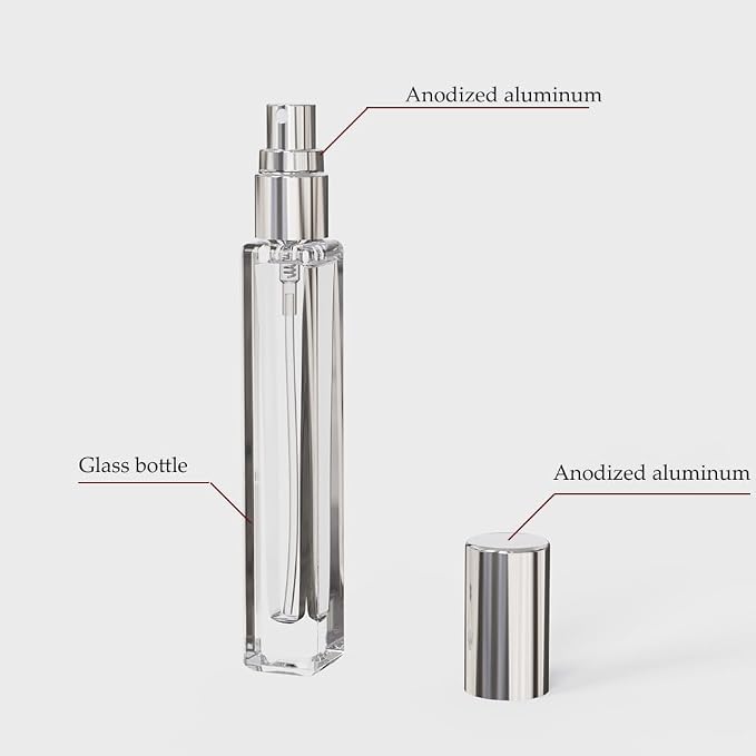 5PCS Cologne Atomizer Empty, 10ML Mini Perfume Bottles Refillable With Dispenser Tools, Pocket Spray Bottle for Travel and Sample Container (Transparent+Silvery Cap)