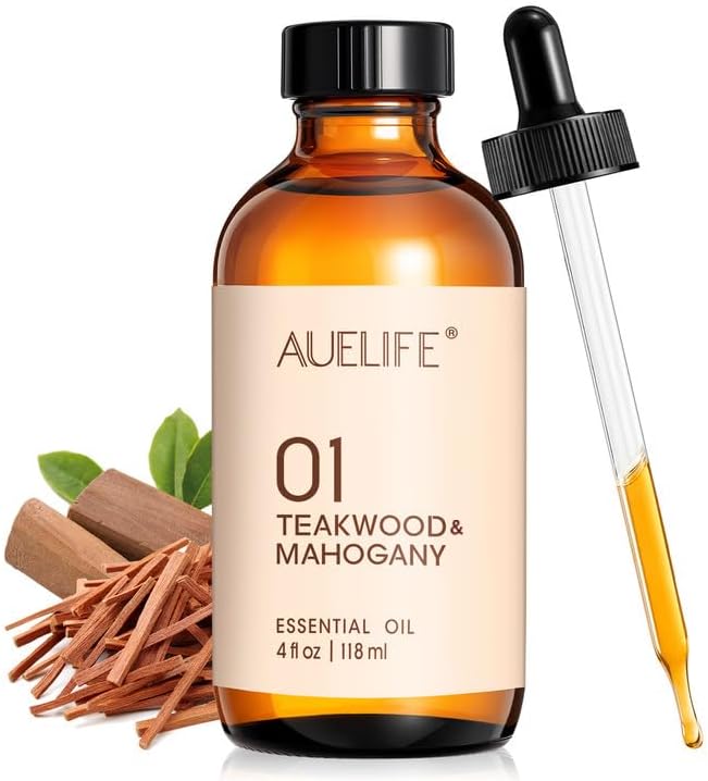 Teakwood & Mahogany Essential Oil, Fragrance Oil for Diffusers & Candle Making, 118ml (4 fl oz) Large Bottle, Long Lasting Wood Scent Oil for Home Fragrance, Soap & DIY