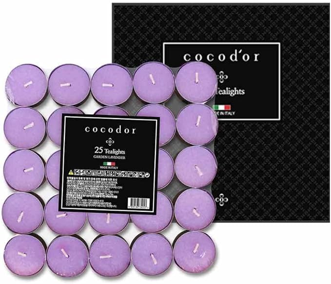 COCODOR Scented Tealight Candles/Garden Lavender / 25 Pack / 4-5 Hour Extended Burn Time/Made in Italy, Cotton Wick, Scented Home Deco, Fragrance, Mother's Day